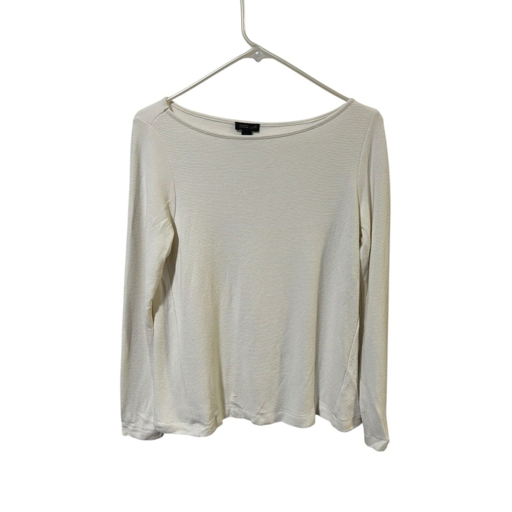 J. Jill Stretch Ivory Knit Long Sleeve Textured‎ Pullover Top Blouse Sz XS